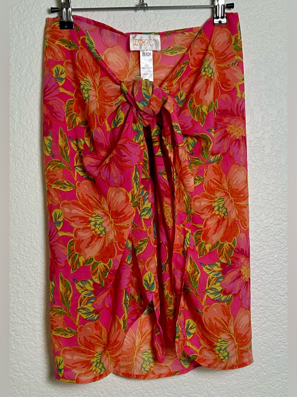 Beach Riot Floral Wrap Sarong Cover Up Pink Orange Tropical Beach Resort O/S